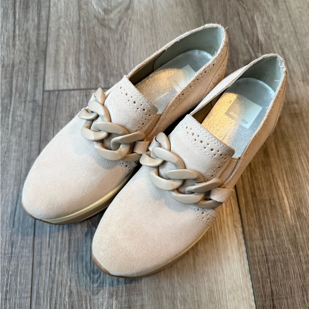 Dolce Vita Beige Chain-Accent Suede Loafers